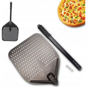 Lopata na pizzu ŠPACHTLE LOPATA ŠUFLA NA PIZZU ČTVERCOVÁ HLINÍKOVÁ PERFOROVANÁ ŠEDÁ