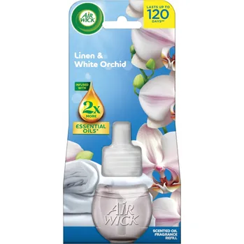 Vůně do bytu Air Wick Essential Oils Linen & White Orchid - Prádlo a bílá orchidej, elektrický osvěžovač náhradní náplň 19 ml