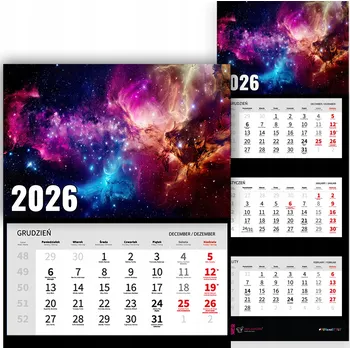 Kalendář Trojdílný kalendář na rok 2026 nástěnný kancelářský Krajina Galaxie Vzory