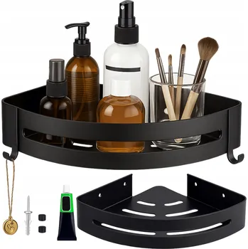 Koupelnový nábytek PÓŁKA ŁAZIENKOWA POD PRYSZNIC WISZĄCA ROHOVÁ ČERNÁ PREMIUM KOVOVÁ