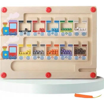 Dřevěná hračka Magnetická tabule Montessori Labyrint Dřevěná – Učení barev a počítání