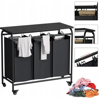 Koš na prádlo KOŠ NA PRÁDLO SORTÉR 3 KOMORY MOBILNÍ ČERNÝ