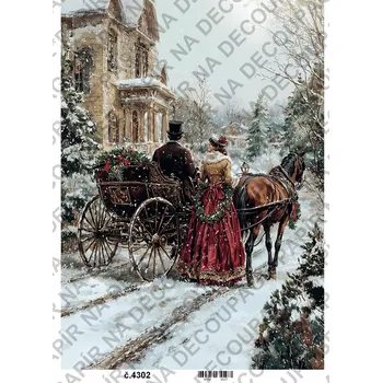 Umělecký papír Rýžový a soft papír na decoupage - Zimní retro - KB4302 Materiál: Soft, Rozměr: A4