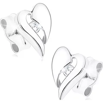 Náušnice Briliantové náušnice z bílého 14K zlata - nepravidelné srdíčko s diamantem