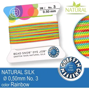 Nit Hedvábná nit s jehlou GRIFFIN síla nitě 0,5mm No.3 délka 2m. Barva Rainbow.