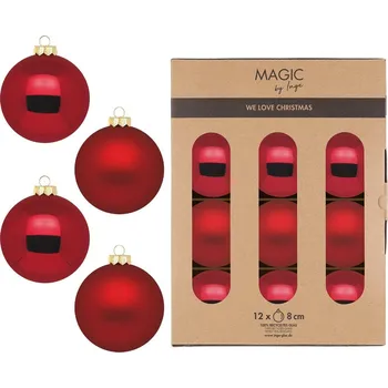 Vánoční dekorace Sada vánočních baněk, červená, sklo, 12 ks 12001P812