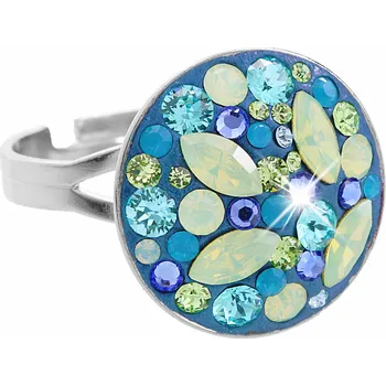 Prsten JSB bijoux s.r.o. Stříbrný prsten kulaté lůžko s krystaly Swarovski Aqua mix (Stříbro 925/1000)