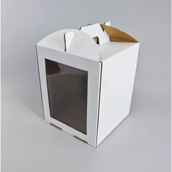 Jednorázové nádobí Cake Star Cake Star Dortová krabice CINDY pevná bílá se dvěma okny a úchytem (20 x 20 x 25 cm)