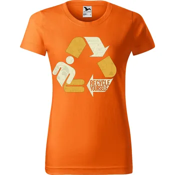 Dámské tričko levne-damske-bavlnene-tricko-potisk-recykluj-sebe Velikost dámská trička Basic: XXL šířka 59, délka 69, Odstín dámské tričko Basic: Pomerančové