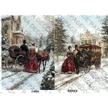 Umělecký papír Rýžový a soft papír na decoupage - Zimní retro - KB4303 Materiál: Soft, Rozměr: A4