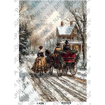 Umělecký papír Rýžový a soft papír na decoupage - Zimní retro - KB4306 Materiál: Soft, Rozměr: A4