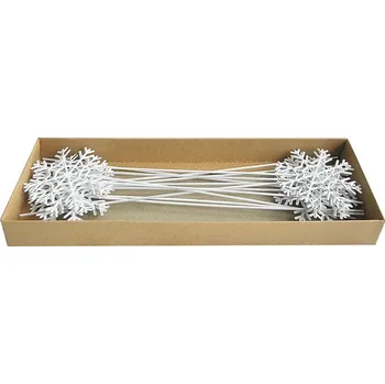 Vánoční dekorace Kovová vločka zápich - bílá, 6 cm, sada 12 ks