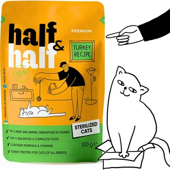 Krmivo pro kočku HALF&HALF krmivo mokrá pro kastrované kočky KRŮTA V ŽELÉ 100 g