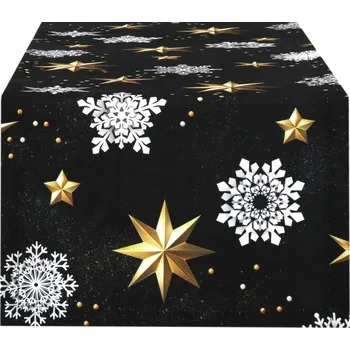 ubrus Vánoční běhoun na stůl 40x200 cm, hvězdičky černé 8777