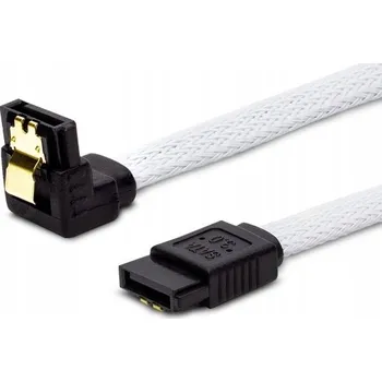 Datový kabel SATA III kabel SAVIO GAK-07 0,5 m, bílý oplet, zahnutý konektor, pozlacené západky