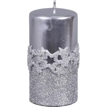 Svíčka Vánoční svíčka válec ICE STAR Ø7 x 14 cm stříbrná