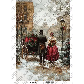 Výtvarný papír Rýžový a soft papír na decoupage - Zimní retro - KB4307 Materiál: Rýžový papír, Rozměr: A4