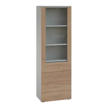 Šatní skříň LE - 64 skříň léková prosklená, pravá, korpus šedý, dvířka dub bardolino