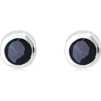 Náušnice Náušnice z bílého 14K zlata - kulatý černý safír s modrými odlesky