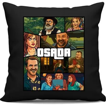 Žertovný předmět Osada - černý polštář s potiskem pro fanoušky seriálu Osada- Tričkový.cz
