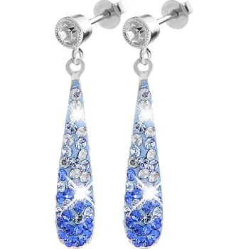 Náušnice JSB bijoux s.r.o. Stříbrné náušnice puzety dlouhé kapky s krystaly Swarovski Sapphire (Stříbro 925/1000)