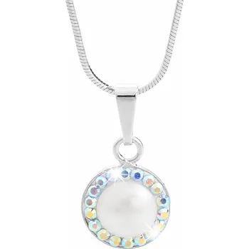 Náhrdelník JSB bijoux s.r.o. Stříbrný náhrdelník perlová mugle Swarovski s obtahem White AB (Stříbro 925/1000)