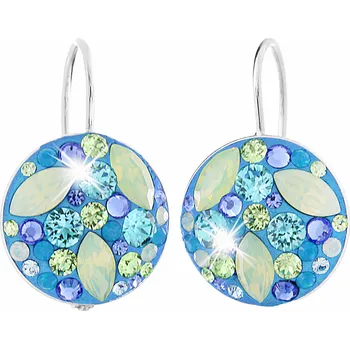 Náušnice JSB bijoux s.r.o. Stříbrné náušnice klapky kulaté lůžko s krystaly Swarovski Aqua mix (Stříbro 925/1000)