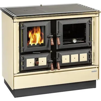 Sporák na tuhá paliva KVS Moravia Klaudie béžový pravý, titanové doplňky+dřevěná držadla, stříkaná plotna (VSP 9112.3390-OP)