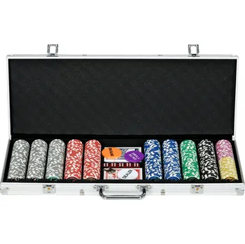 Pokerové sada Přenosný pokerový set s 500 žetony | 56 x 23,5 x 6,5 cm