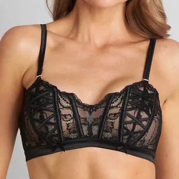 Podprsenka Pleasure State White Label - Lace me up podprsenka bez kostic nevyztužená black M 21-2516