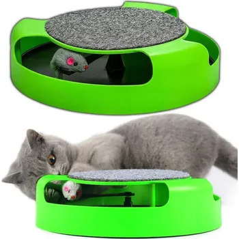 Hračka pro kočku HRAČKA PRO KOČKY INTERAKTIVNÍ KOLOTOČ S MYŠKOU ŠKRABADLO UTEKAJÍCÍ MYŠ