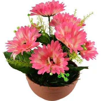 umělá květina Gerbery růžové 7 květů v terakotové misce Ø22/ 24 cm