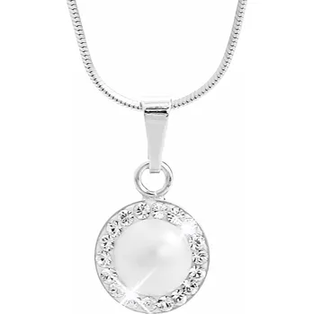 Náhrdelník JSB bijoux s.r.o. Stříbrný náhrdelník perlová mugle Swarovski s obtahem White (Stříbro 925/1000)