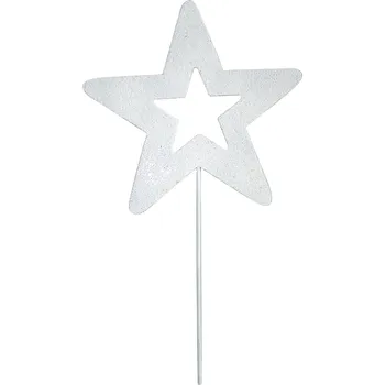 Vánoční dekorace Kovová hvězda s otvorem bílá - zápich, 20 cm