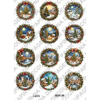 Umělecký papír Rýžový a soft papír na decoupage - Vánoční kolečka - KB4375 Materiál: Soft, Rozměr: A4