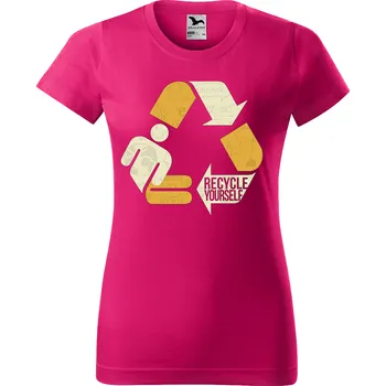 Dámské tričko levne-damske-bavlnene-tricko-potisk-recykluj-sebe Velikost dámská trička Basic: XS šířka 39, délka 57, Odstín dámské tričko Basic: Azalkové