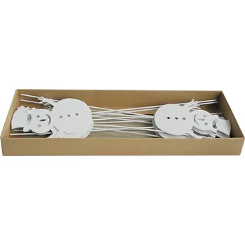 Vánoční dekorace Kovový sněhulák zápich - bílý, 9 cm, sada 12 ks