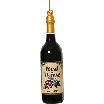 Vánoční ozdoba Skleněná Vánoční Koule skleněná lahvička červeného vína 14 cm