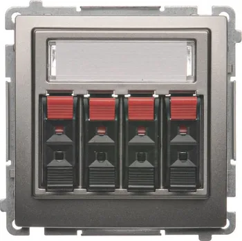 Elektrická zásuvka Zásuvka reproduktorová 4 násobná, s popisným polem, Simon Basic BMGL34.01/29, saténová