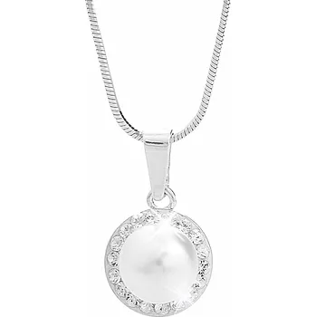 Náhrdelník JSB bijoux s.r.o. Stříbrný náhrdelník Swarovski perla s obtahem White (Stříbro 925/1000)