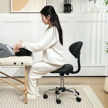 Stolička HOMCOM Pojízdná stolička s nastavitelnou výškou a opěradlem, otočná stolička 83-98 cm, pracovní stolička otočná o 360°, do kanceláře a salónu