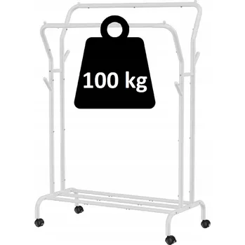 Věšák STOJACÍ VĚŠÁK NA OBLEČENÍ S KOLEČKY KOVOVÝ DO PŘEDSÍNĚ BÍLÝ