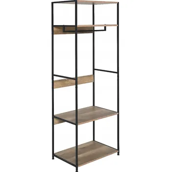 Šatní skříň Industriální šatní skříň loft do kanceláře, obývacího pokoje, regál s policemi a tyčí, černý dub