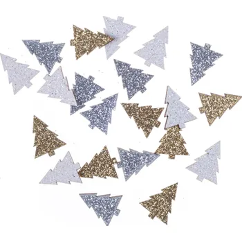 Vánoční dekorace Dřevěné ozdobné výřezy 2cm 30ks - metalické stromky