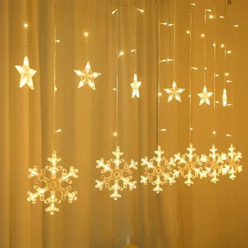 Vánoce Vánoční dekorace Girlanda Sněhové vločky Hvězdičky Velká Chrismas Light Teplá