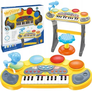 Hudební nástroj pro děti ELEKTRONICKÉ KLÁVESY S MIKROFONEM, ŽIDLIČKOU A SVĚTELNÝMI EFEKTY - PIANO