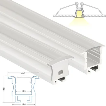 LED páska Vestavný hliníkový profil AC pro sádrokarton, 24x20mm, vč. čirého difuzoru, 2m