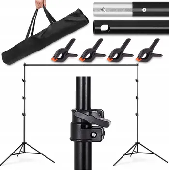 Fotoateliérová technika STATIV PRO FOTOGRAFICKÉ POZADÍ SADA POZADÍ DO STUDIA 200x200CM SVORKY + POUZDRO