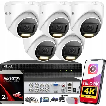 Bezpečnostní kamera Venkovní monitorovací systém 5 kamer AHD TVI CVI 8MPx 4K HiLook od Hikvision 2TB