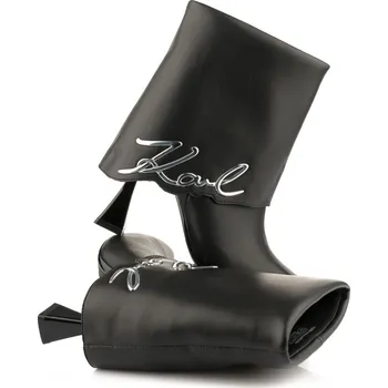 Dámské kozačky KOTNÍKOVÁ OBUV KARL LAGERFELD DEBUT II FOLD DOWN MIDI BOOT BLACK LTHR